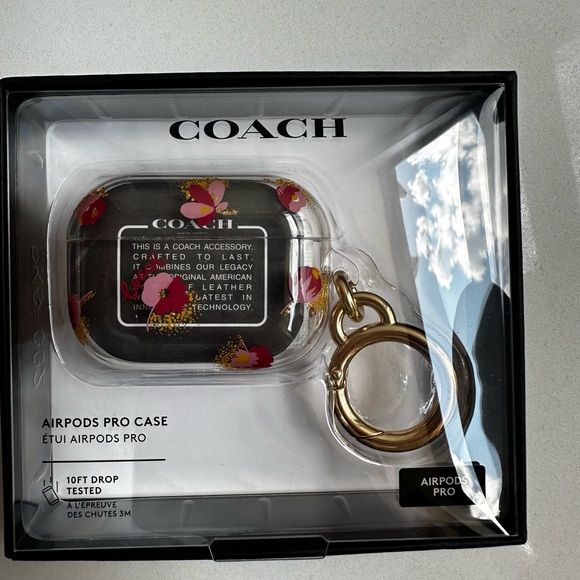 Coach Accessories - Coach Airpods Pro Case Clear Pink Flowers Keychain Sparkle New In Box